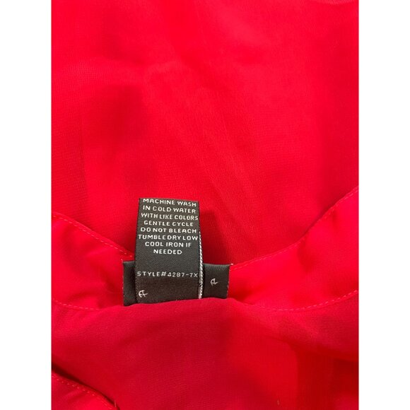 Dots Sheer Red Button-Up Blouse 3X Roll Tab Sleeves Tunic Plus - Picture 8 of 8